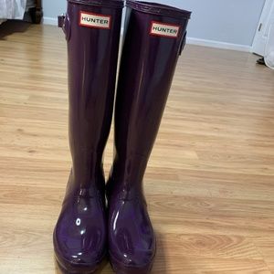 Eggplant purple, tall, hunter boots. Worn twice.